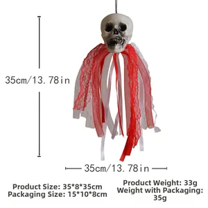 Κρεμαστό διακοσμητικό σκελετός φάντασμα Halloween με κόκκινη δαντέλα και λευκό δίχτυ