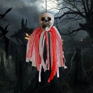 Halloween Hanging Skeleton Ghost Decoration With Lace Ribbons Octopus Skull Props For Party Bar Haunted House Yard Decor