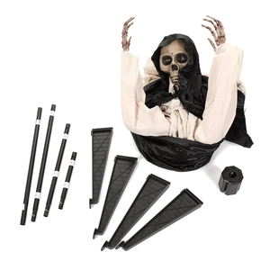 Detailed set of Halloween skeleton hanging ghost parts with black poles and ground stakes