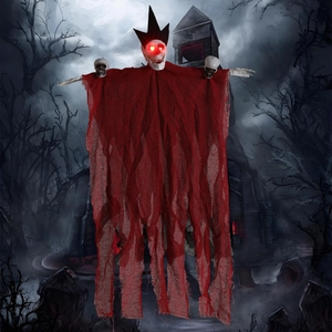 Détail de fantôme suspendu Halloween avec yeux rouges brillants et robe déchirée
