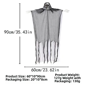 Hanging Halloween skull ghost with black veil gauze, 60x90cm size specifications
