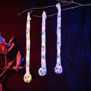 Sacos luminosos de huevos de araña de Halloween con malla blanca y arañas