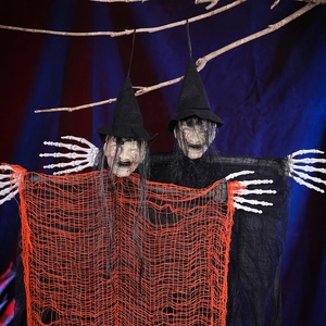Halloween hanging ghosts set with wizard hats and gauze robes in black and orange
