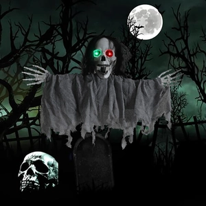Luminous Halloween hanging ghost with glowing LED eyes and tattered grey robes