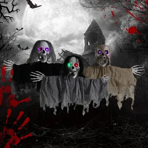 Three-piece Halloween hanging ghost set with glowing LED eyes and creepy skull design