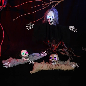 Halloween skeleton set with LED glowing eyes for spooky haunted house party decorations