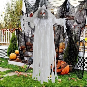 Halloween Voice Activated Glowing Hanging Skeleton Ghost Prop Large Vibrating Grim Reaper Decor For Haunted House Party