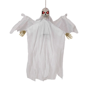 Decorazione di Halloween fantasma appeso con occhi rossi luminosi e veste bianca
