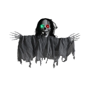 Hengende Halloween skelet spook met gloeiende LED ogen en grijze gewaad