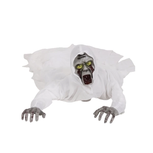 Halloween κινούμενο ζόμπι με ήχο, λευκή ρόμπα και ματωμένα χέρια για διακόσμηση