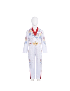 Detail van wit Elvis-kostuum voor kinderen met adelaarsmotieven voor Halloween-cosplay