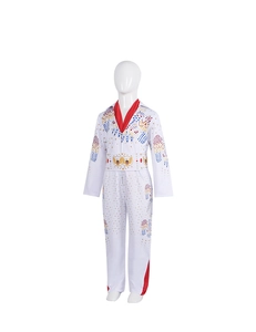 Vooraanzicht Elvis kostuum voor kinderen witte jumpsuit en riem met gouden adelaar