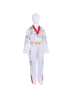 Detail van het witte Elvis-kostuum voor kinderen met goudkleurig adelaar-lovertjesborduurwerk