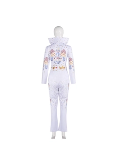 Detail achteraanzicht Elvis cosplay kostuum met pailletten arend en sterrenmotieven