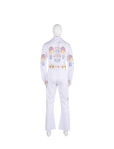 Achteraanzicht van Elvis-kostuum met adelaar-paillettenpatroon en retro jumpsuit
