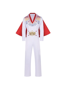 Detail of Elvis Presley style costume with American eagle sequin patterns and red cape