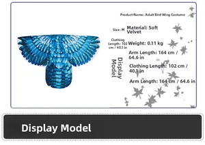 Size chart showing M size adult bird wing cape with 164cm wingspan for cosplay