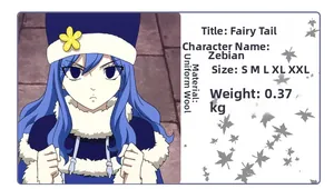 Detail chart of Fairy Tail Juvia cosplay costume with size chart and fabric specifications