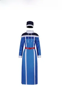 Detailed mannequin view of Juvia Lockser cosplay costume including blue dress and hat