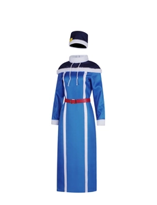 Close-up of Juvia Lockser cosplay dress with fur collar and satin texture detail
