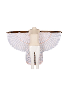 Detailed close-up of realistic owl feather texture on lightweight bird wing cape