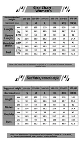 Detailed size chart for Juvia Lockser cosplay costume with CM and Inch measurements