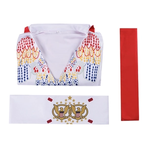 Elvis Presley style costume set with white sequin top and eagle emblem belt