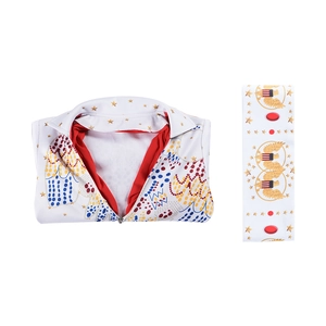 Elvis Presley stijl wit kostuum met gouden sterren en een riem met arend voor cosplay