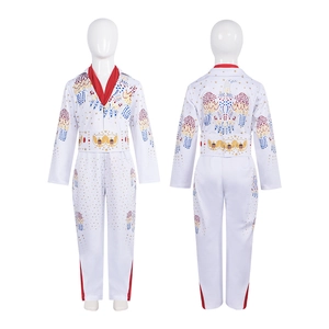 Witte Elvis Presley cosplay jumpsuit voor kinderen met kleurrijke adelaars en sterren
