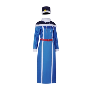 Juvia Lockser Fairy Tail cosplay costume featuring blue long dress and matching fur hat