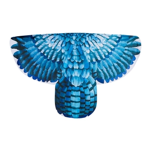 Vibrant blue gradient bird wings cape with detailed owl feather patterns for cosplay