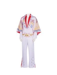 Detail of Elvis Presley cosplay costume with red satin lining and eagle pattern