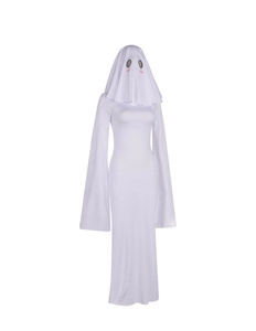 Ghost cosplay dress with long flare sleeves and character face hood for Halloween costumes