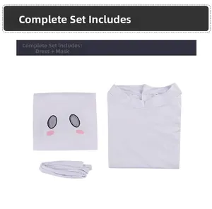 Detailed set including white long-sleeved cosplay dress and cute ghost mask for Halloween