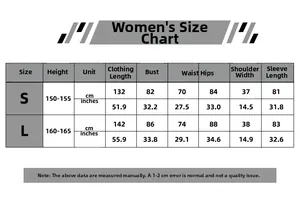 Detailed size chart for Halloween ghost cosplay dress with S and L measurements
