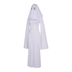 Halloween white ghost cosplay costume with long flare sleeves and cute pink cheek mask