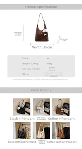Detailed size chart and specifications for vintage PU tote bags in large and small sizes