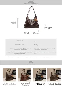 Detailansicht der großen Vintage PU Tote Bag mit Maßen und süßem Plüschbär-Anhänger