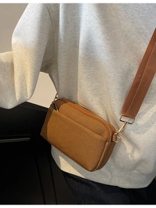 Women Minimalist Canvas Crossbody Bag Trendy Double Zipper Small Square Shoulder Bag With Adjustable Wide Strap Fashion