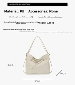 Detailed dimension guide for large beige PU tote showing 38x30x10cm size and various straps
