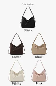 Five large-capacity tote bags shown in black, coffee, khaki, white, and pink leather colors
