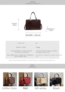Detaillierte Maßtabelle und Größenübersicht für die PU-Leder Handtasche mit Schleife