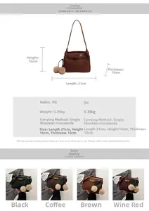 Detailed size specifications for small square crossbody bag with faux fur pom pom charm
