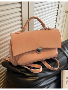 Pink matte leather multipurpose briefcase bag with a silver rotating metal buckle