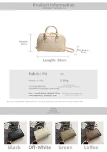 Detailed size chart for the Boston bag showing 28x18x9 cm dimensions and handle height