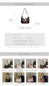 Detailed spec sheet showing PU leather hobo bag dimensions and four available colors
