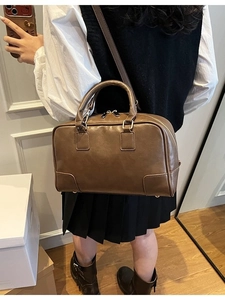 Brown leather Boston bag for women, vintage style crossbody and shoulder handbag model view