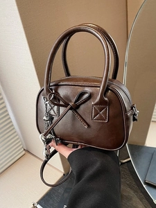 Borsa a Mano Boston da Donna in Pelle PU con Fiocco Retrò Borsa a Tracolla Casual con Ciondolo a Cuore Piccola