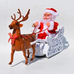 Close-up of reindeer with red bow pulling a Santa sleigh holiday desktop ornament