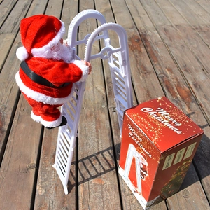 Electric Santa Claus climbing red and white ladder toy with Merry Christmas gift box